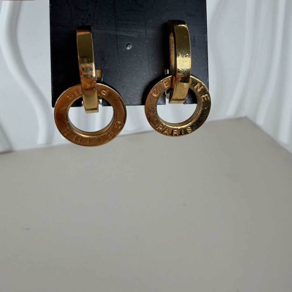 Celine Paris Vintage Logo Hoop Earrings Clip-On